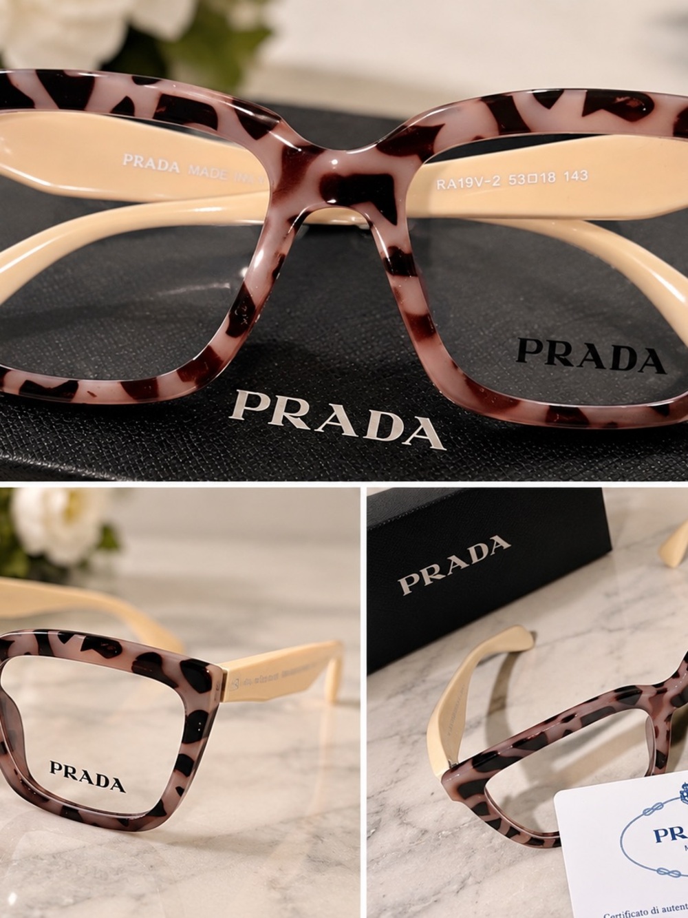 PRADA Pink Tortoiseshell and Beige Women's Optical Frames